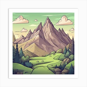 Cartoon Mountain Landscape 1 Art Print