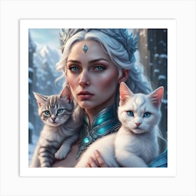 Ice Queen With Cats Art Print