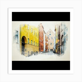 Watercolor Of A City Street Art Print