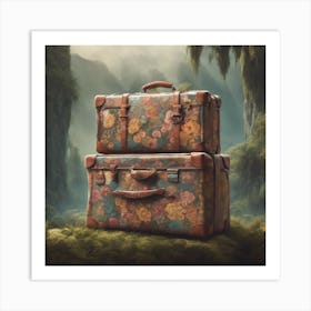 Two Suitcases In The Forest Luggage Gone Wild ( Bohemian Design ) Art Print