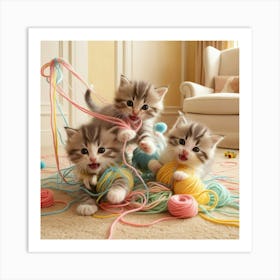 Adorable kittens playing together in a cozy room 3 Art Print