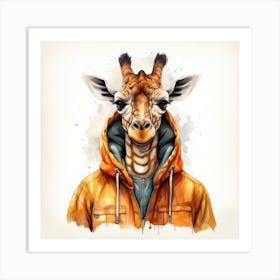 Watercolour Cartoon Giraffe In A Hoodie 3 Art Print