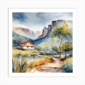 Watercolor Of A House In The Mountains 1 Art Print