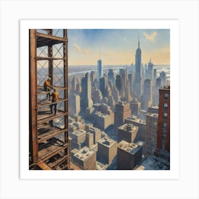 Dramatic & Thrilling Edge of Existence: A Construction Worker's Dance with the Void New York Art Print