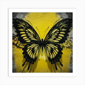 Butterfly On Yellow Wall Art Print