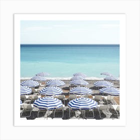Blue Beach Umbrellas Square Art Print