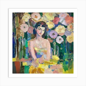 Woman With Flowers Art Print