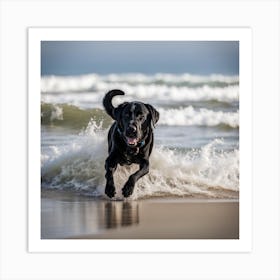 Black Labrador Retriever Running On The Beach Art Print