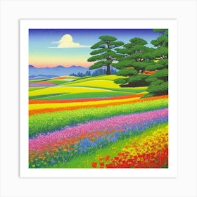 Field Of Flowers in Rainbow Colors Art Print