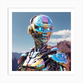 Dreamshaper V7 Pixelart Robot Holographic And Chrome Mountains 0 Art Print