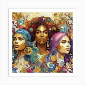 Three Women With Afros Art Print