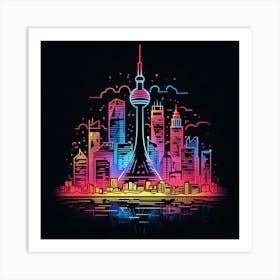 Neon City Skyline 2 Art Print