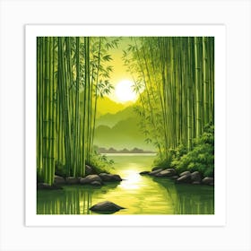 A Stream In A Bamboo Forest At Sun Rise Square Composition 66 Art Print