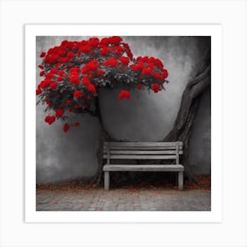 Red Roses On A Bench Art Print