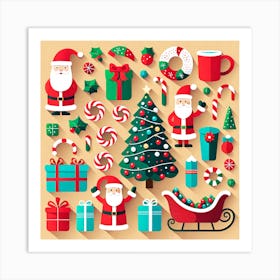 Christmas Santa Claus, Christmas Tree art, Christmas Tree, Christmas vector art, Vector Art, Christmas art, Christmas, Santa Art Print