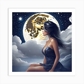 Woman Sitting On The Moon Art Print