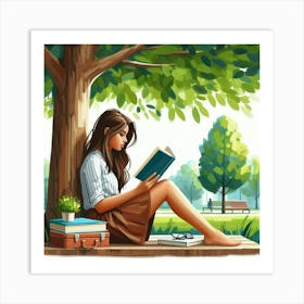 Girl Reading A Book 1 Art Print