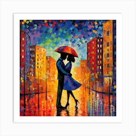 Kissing In The Rain Art Print