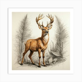 Deer In The Woods 119 Art Print