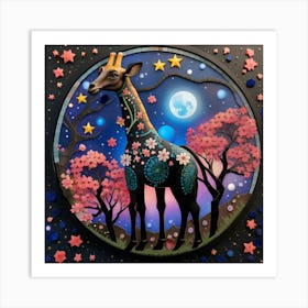 Giraffe In Cherry Blossoms Art Print