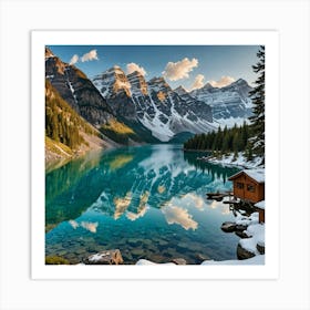 Sunrise At Lake Banff Art Print