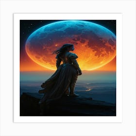 Woman Standing On Top Of A Mountain Art Print