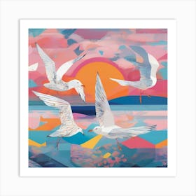 Seagulls At Sunset Art Print