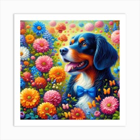 Bernese Dog In Flowers Art Print