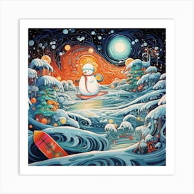 Snowman In The Snow Art Print