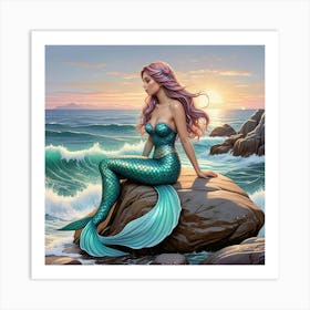 Tile Mural Mermaid Sitting On A Rock Sea Ocean Kitchen Bathroom Wall Backsplash (2) Art Print