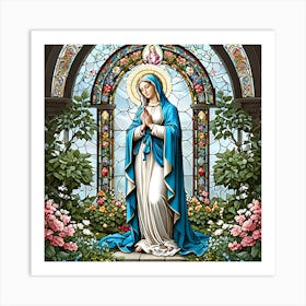 Virgin Mary Praying at Garden Stained Glass #2 Art Print