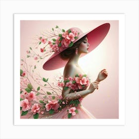 Pink Flower Girl Art Print