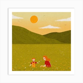Mother And Child Field Square Art Print