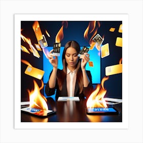 Woman Holding Credit Cards Art Print