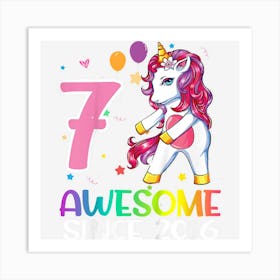 Kids 7th Birthday Gifts Girlsns Flossing Unicorn 7 Year Old Art Print