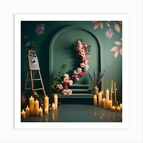 Room With Candles And Flowers Art Print