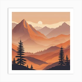 Misty mountains background in orange tone 40 Art Print