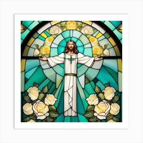 Jesus Christ on cross stained glass window 6 Art Print