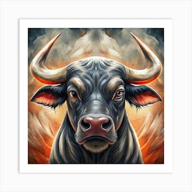 Black Bull With Red Horns Art Print