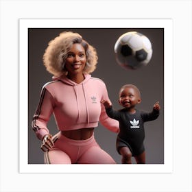 Mother And Child Playing Soccer Art Print