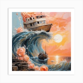 Roses On The Waves Art Print