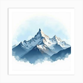 Majestic Mountain Range In Watercolor, With Snow Capped Peaks And Clear Skies Art Print