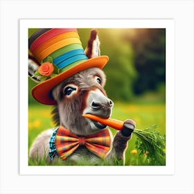 A Donkey With A Hat Eating A Carrot 2 Art Print