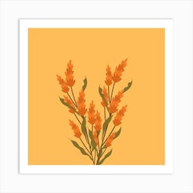 Orange Flowers On A Yellow Background Art Print