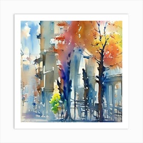 Watercolor Of A City Art Print