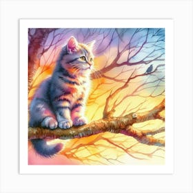 Cat On A Tree Branch Art Print