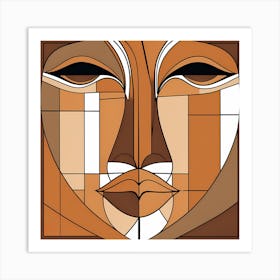 Patchwork Quilting Abstract Face Art with Earthly Tones, American folk quilting art, 1399 Art Print