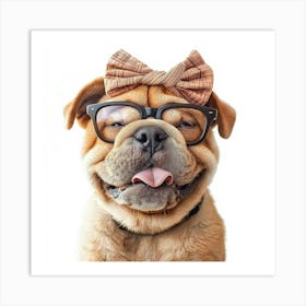 Dog With Glasses And Bow Tie Art Print