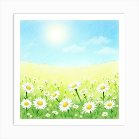 A Watercolor Field Of Daisies Under A Bright Sky Art Print