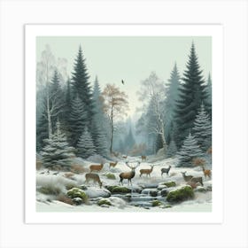 Deer In The Forest, Acrylic Painting Style 10 Art Print